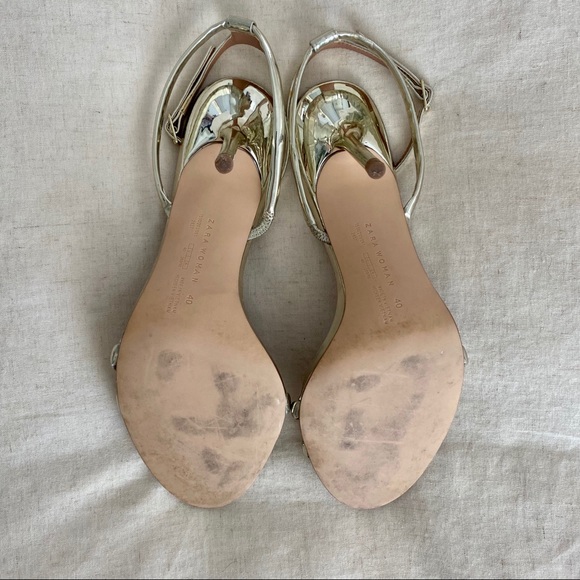 Zara Gold Ankle Strap High Heel Sandals - Picture 6 of 9